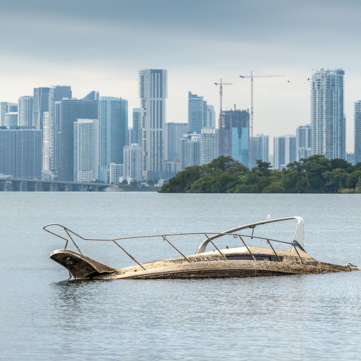 Sunken boat in Biscayne Bay Miami, what not to do in Miami