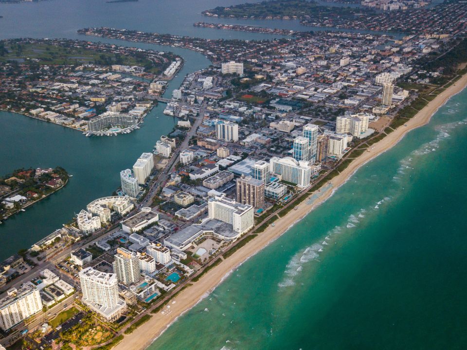 Aerial Drone view of Mid and North Beach Miami Beach
