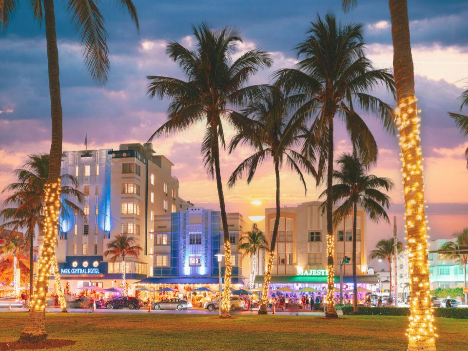 Ocean drive decorated in lights for the holiday season