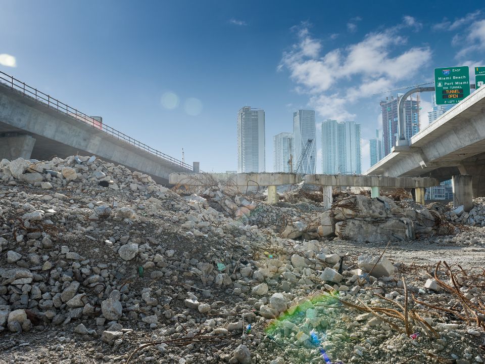 Demolition in downtown Miami of the old Viaduct