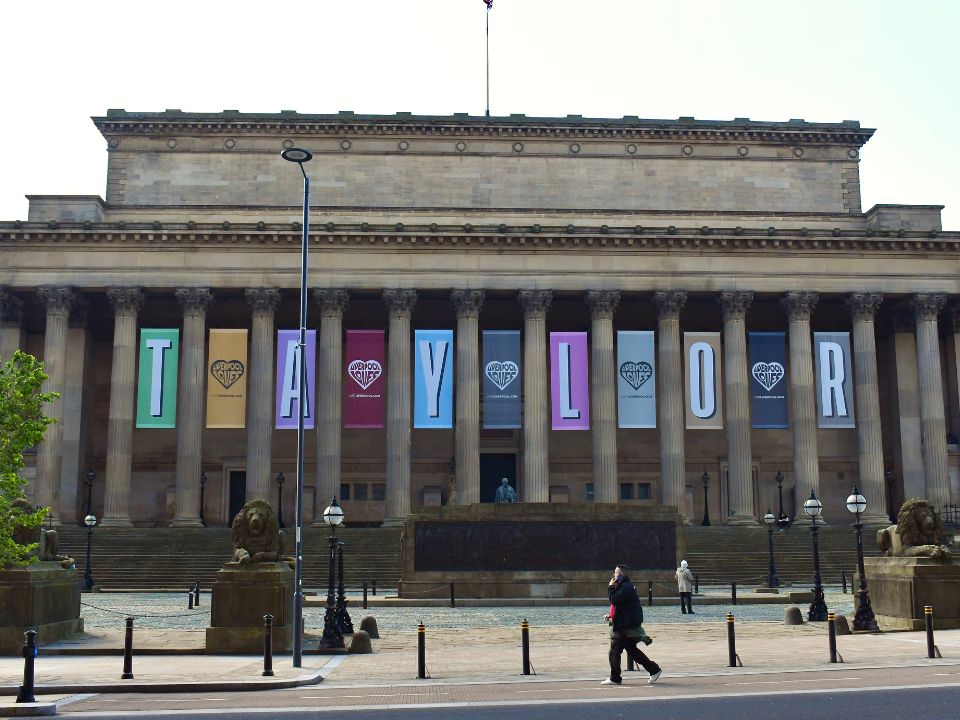 International Sensation Taylor Swift at St George's Hall in Liverpool United Kingdom town centre promoting the Eras tour