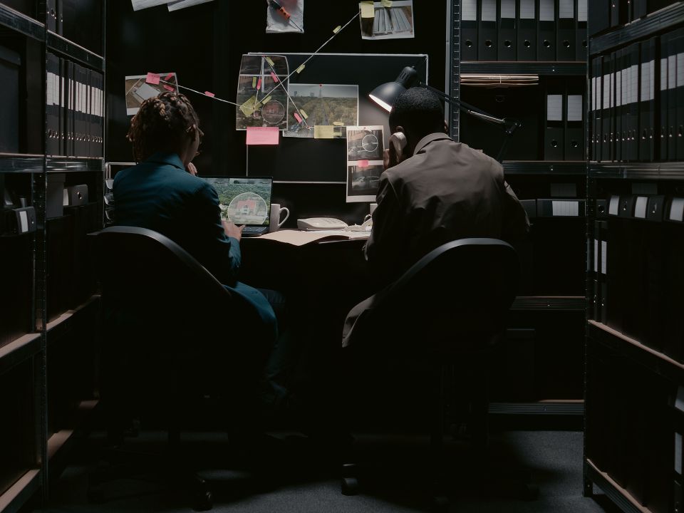 Workers in a dark room creating intelligence