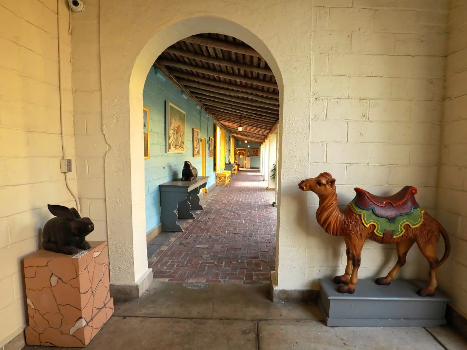 Inside the covered walkways of the Historic Bonnet House Museum