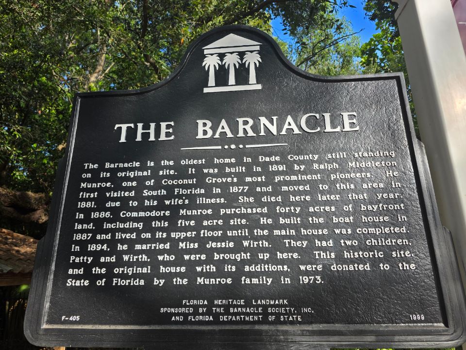 The Barnacle Historic Marker in Coconut Grove
