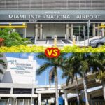Split view comparing Miami International Airport and Fort Lauderdale-Hollywood International Airport.