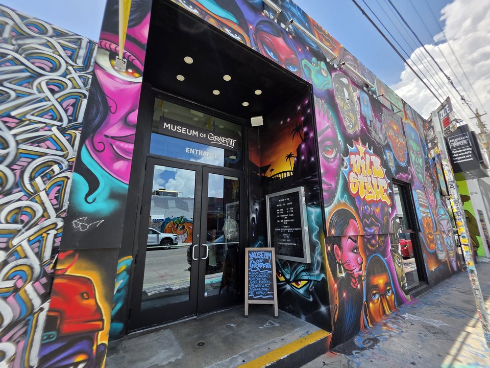 Museum of Graffiti entrance with mural-covered facade in Wynwood Miami